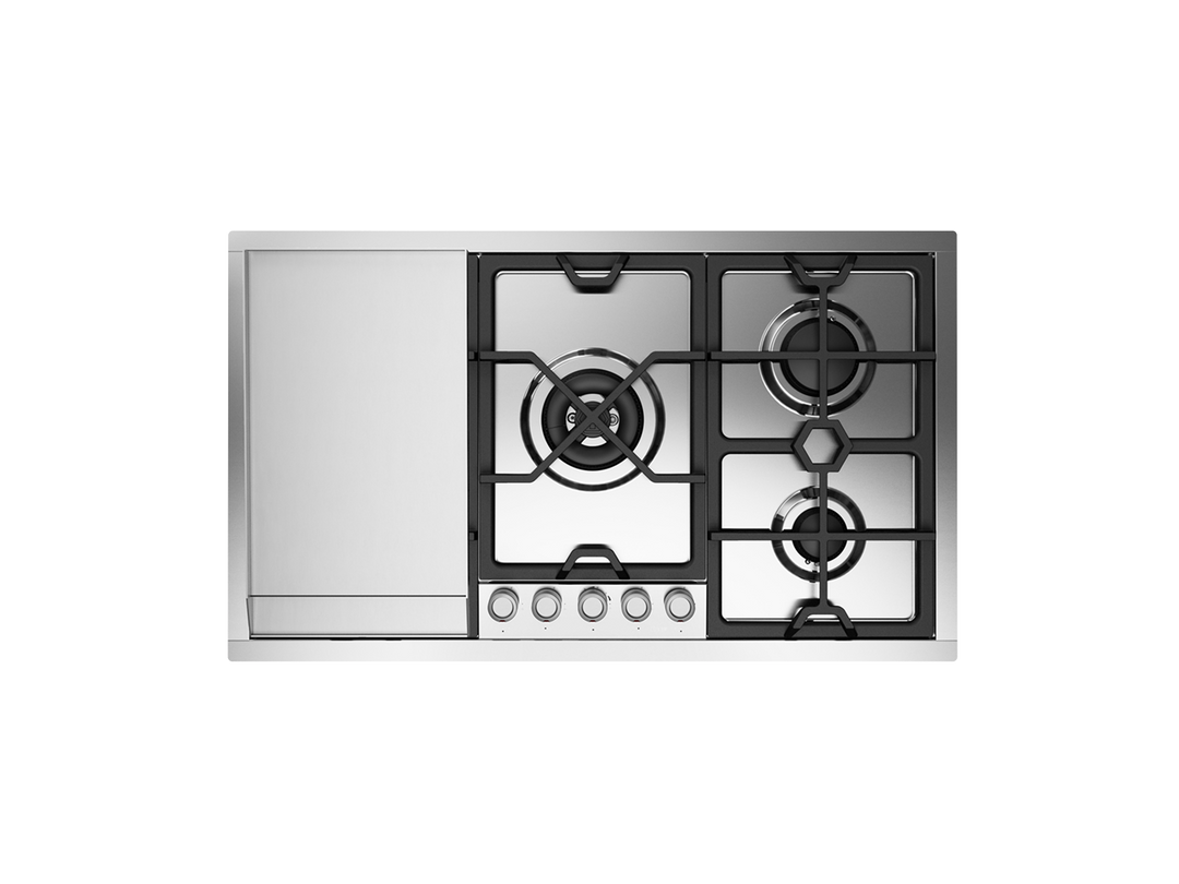 ILVE Panoramic 90 cm stainless steel built-in gas hob with 5 burners and frying plate - dual