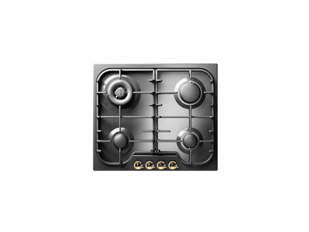 ILVE Nostalgie 60 cm gas hob, 4 burners, cast iron pot holders, safety valve, total black brass flame spreaders