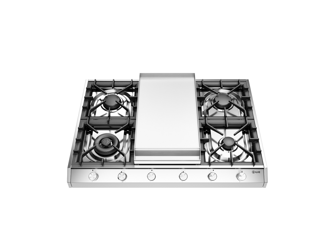 ILVE Professional Plus 90 cm freestanding gas hob with 6 burners and frytop