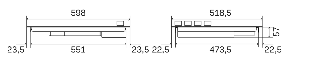 ILVE Professional Plus 60 cm innebygget induksjonstopp med 4 soner i glasskeramikk – måltegning 1