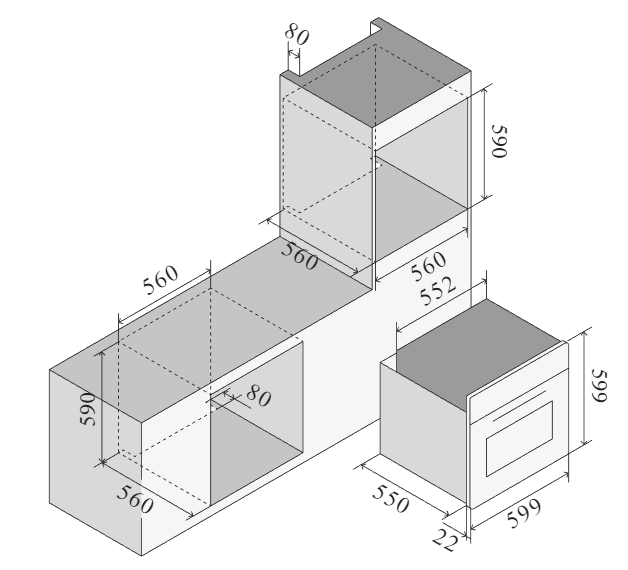 ILVE Pro Line 60 cm innebygget multifunksjonsovn – måltegning 1