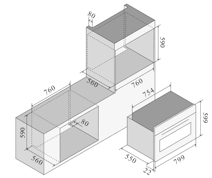 ILVE Pro Line 80 cm built-in multifunction oven with electronic control  – måltegning 1