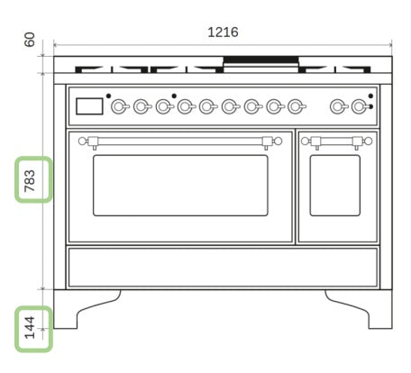 Stove - Majestic - 120 cm - Gas stove/Induction, 2 ovens – måltegning 1