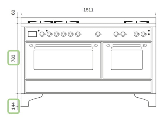 Stove - Majestic - 150 cm - Gas stove, 2 ovens – måltegning 1