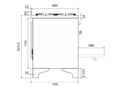 Stove - Majestic - 76 cm - Gas stove – måltegning 1